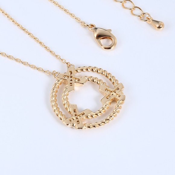Lovely Round Twisted Gold CZ Necklace - Picture 6 of 10